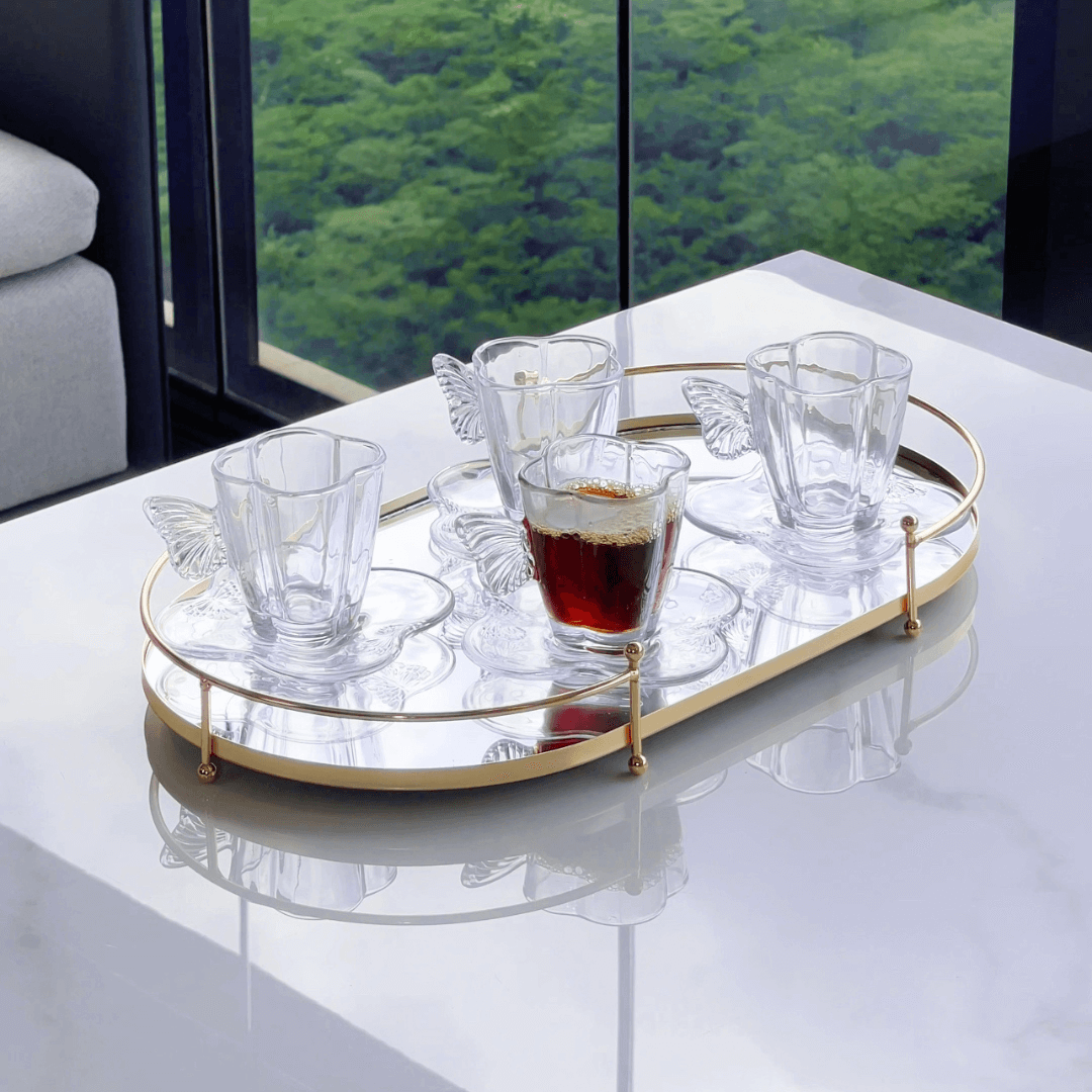 Jogo 4 Xicaras de Café com Pires de Vidro Butterfly 80ml