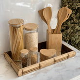 Bandeja Quadrada em Madeira Estilo Bambu Espelhado Marrom 36cm x 4,5cm