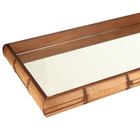 Bandeja Quadrada em Madeira Estilo Bambu Espelhado Marrom 36cm x 4,5cm