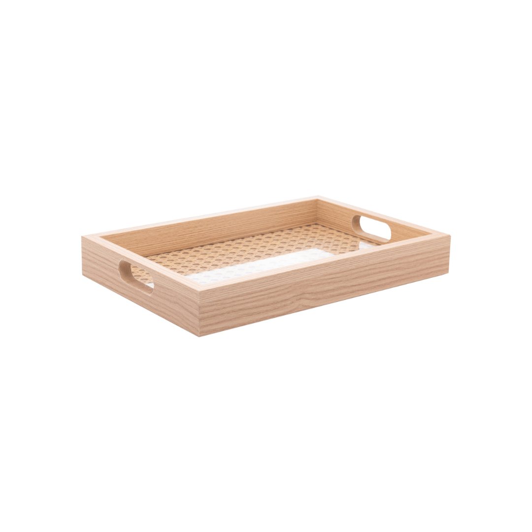 Bandeja Retangular de MDF com Fundo Vidro Trelica 30cm