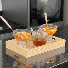 Bandeja Retangular de MDF com Fundo Vidro Trelica 30cm