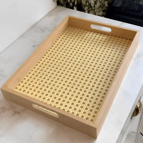 Bandeja Retangular de MDF com Fundo Vidro Trelica 30cm