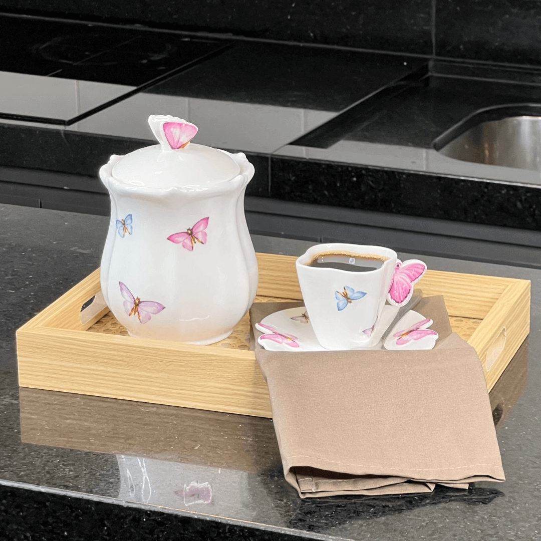 Bandeja Retangular de MDF com Fundo Vidro Trelica 30cm