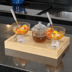 Bandeja Retangular de MDF com Fundo Vidro Trelica 30cm