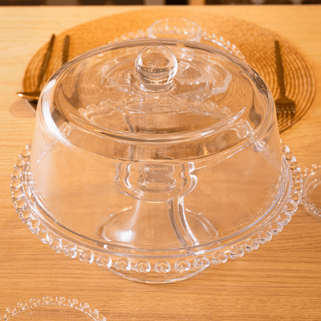 Prato para Bolo Boleira Petisqueira de Cristal Coração 25,5cm