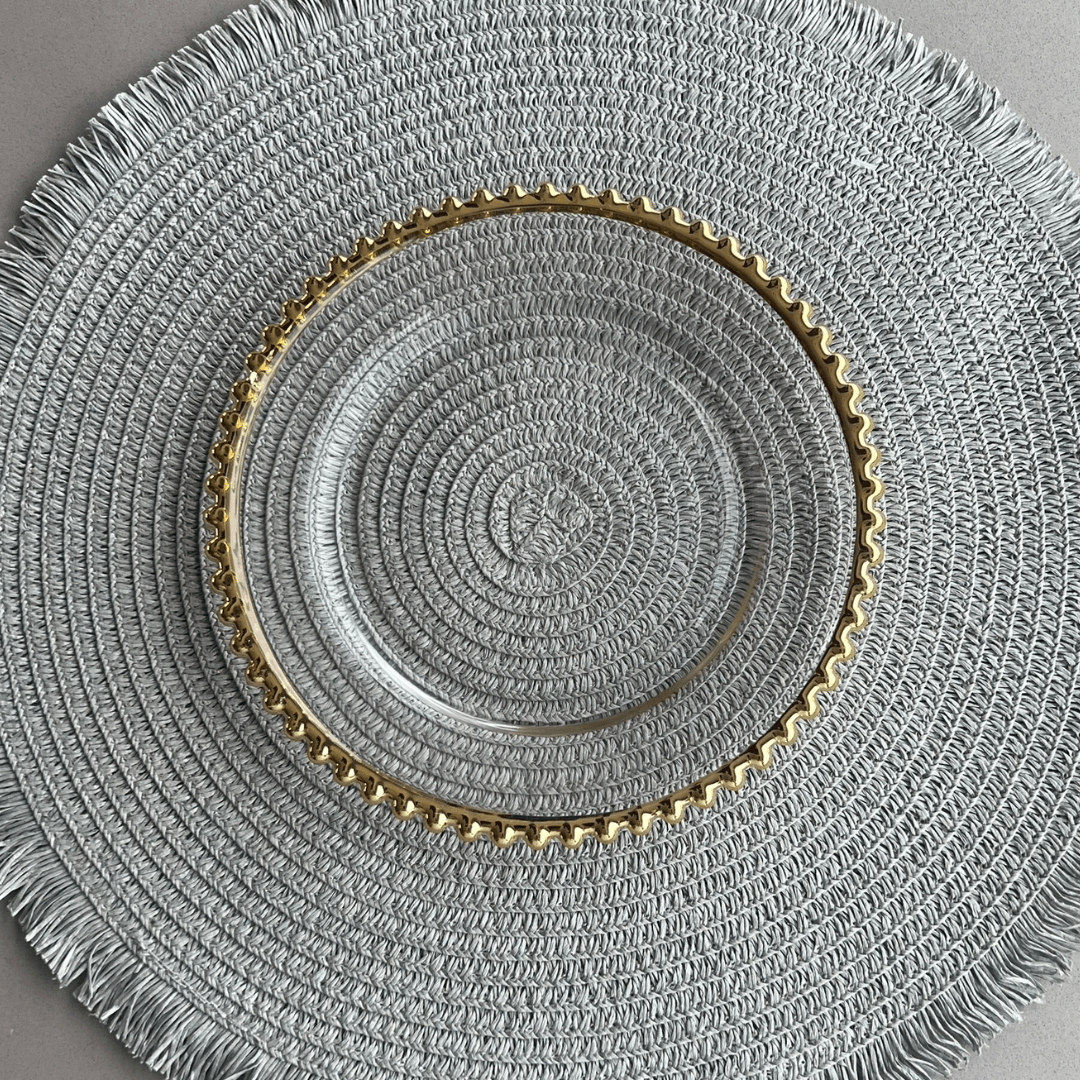 Prato Sobremesa Cristal com Borda Bolinha Dourada Pearl - 20 cm