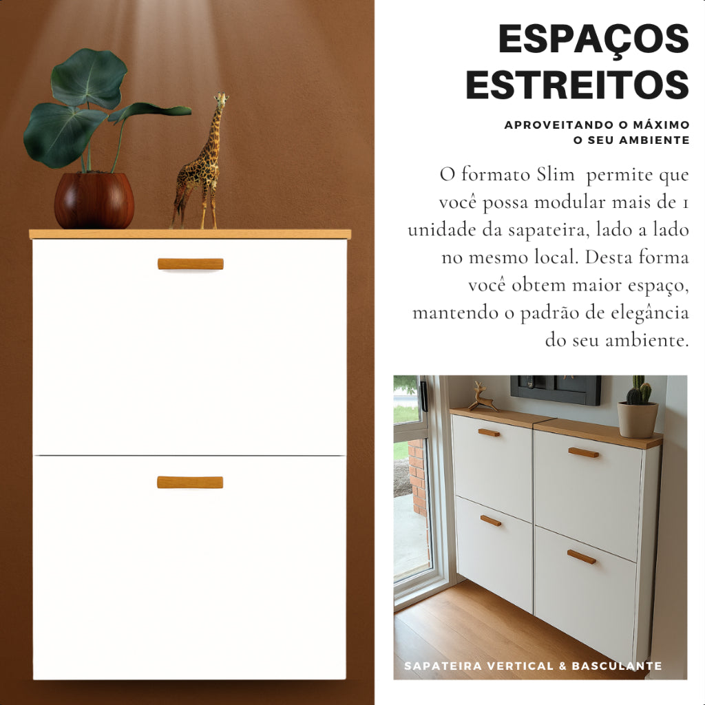 Sapateira Suspensa De Parede Vertical 2 Portas Basculante Moderna Estilo Minimalista Organizar