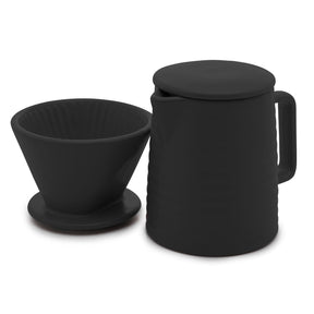 Bule com Tampa e Suporte para Filtro em Cerâmica Preta 600ml