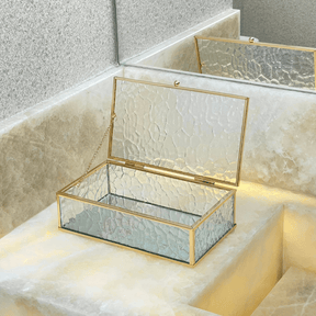 Caixa de Vidro e Metal Dourado 21cm P
