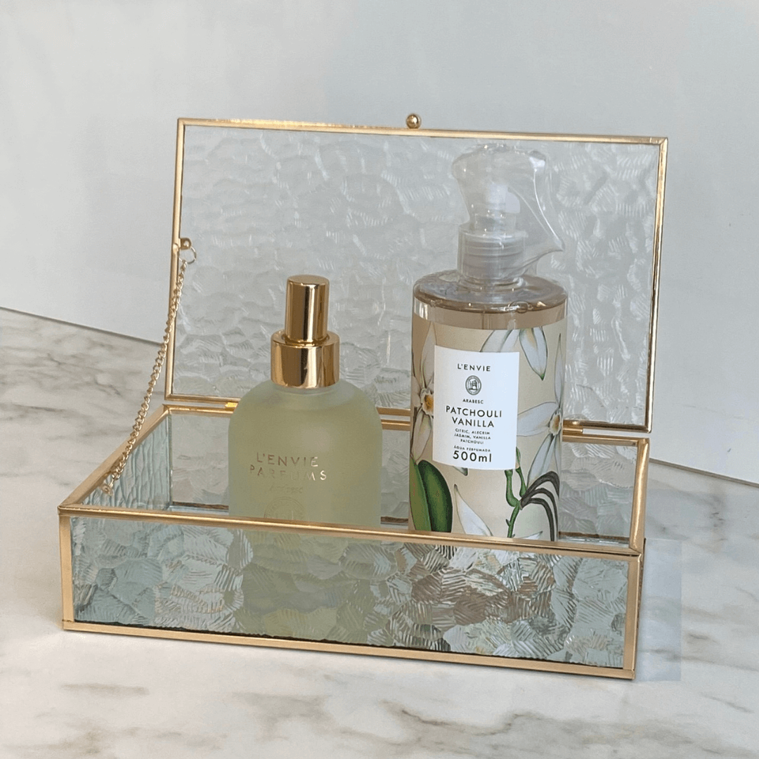 Caixa de Vidro e Metal Dourado 21cm P