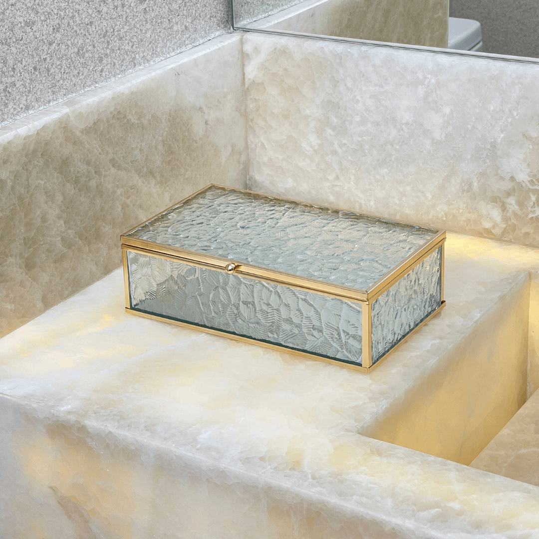 Caixa de Vidro e Metal Dourado 21cm P