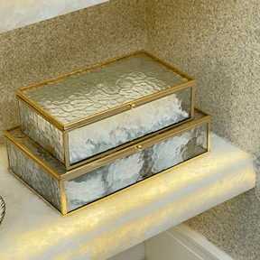 Caixa de Vidro e Metal Dourado 25cm G