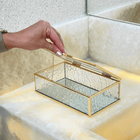 Caixa de Vidro e Metal Dourado 21cm P