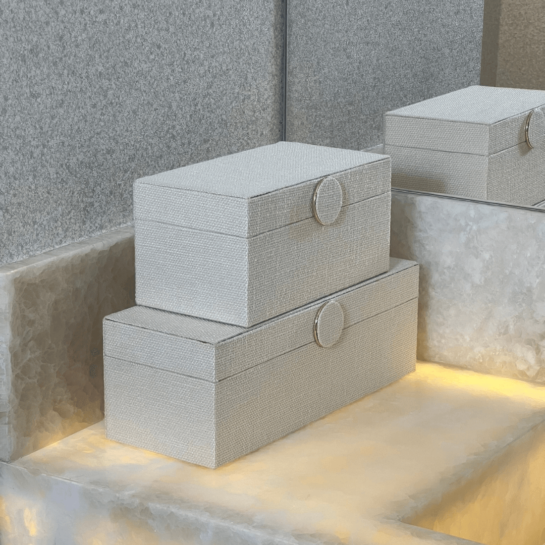 Caixa Decorativa em MDF e Linho off White 29cm G