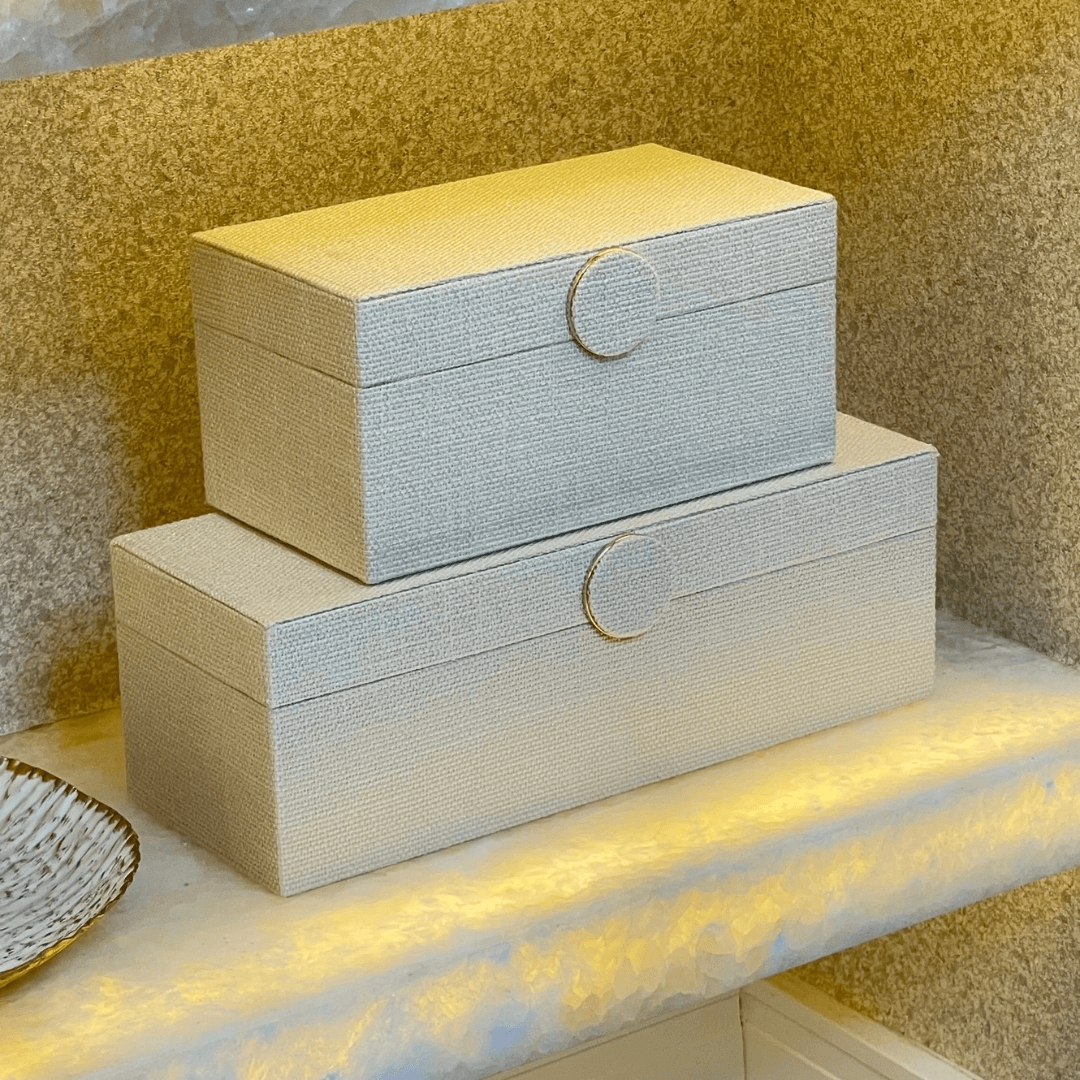 Caixa Decorativa em MDF e Linho off White 29cm G