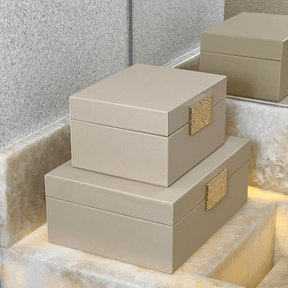 Caixa Decorativa em MDF e PU Bege 28,5cm G