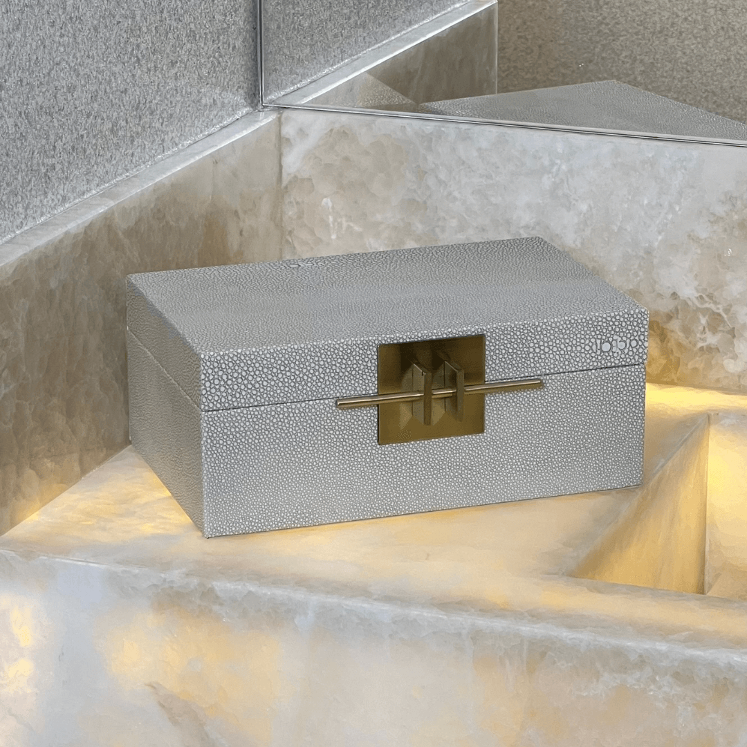 Caixa Decorativa em MDF e PU Cinza 25,5cm P