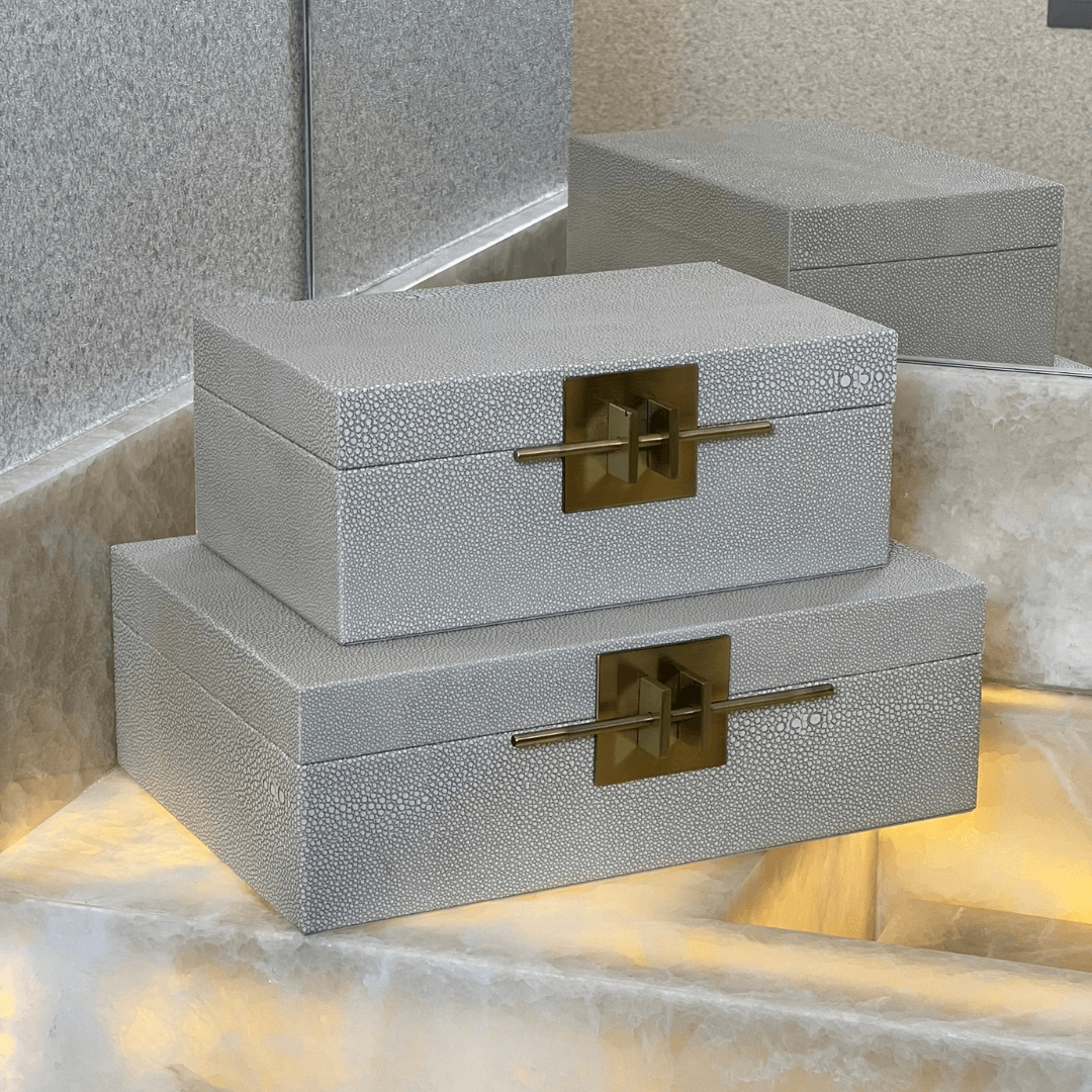 Caixa Decorativa em MDF e PU Cinza 25,5cm P