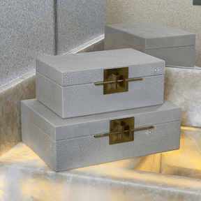 Caixa Decorativa em MDF e PU Cinza 25,5cm P