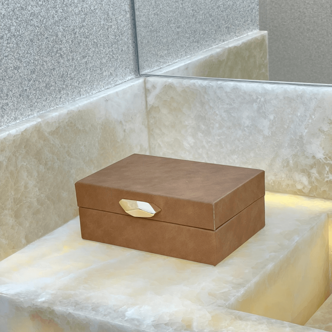 Caixa Decorativa em MDF e PU Marrom 19cm P
