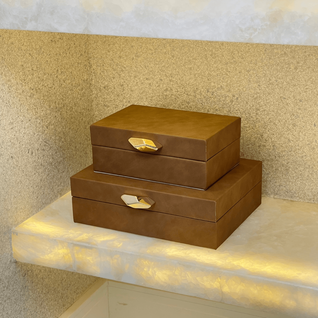 Caixa Decorativa em MDF e PU Marrom 24cm G