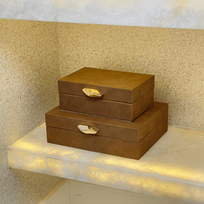 Caixa Decorativa em MDF e PU Marrom 24cm G