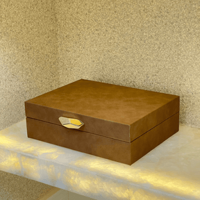 Caixa Decorativa em MDF e PU Marrom 24cm G