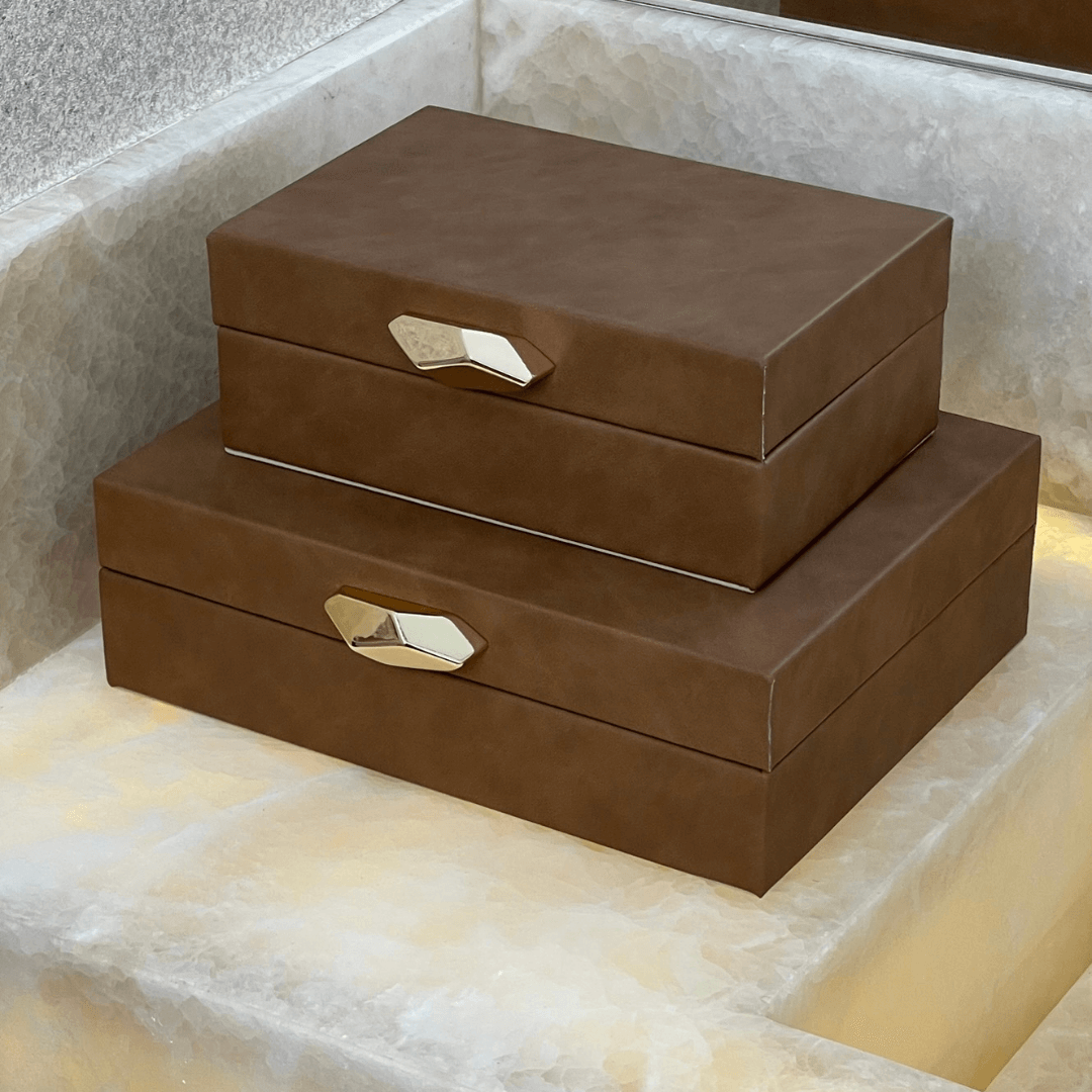 Caixa Decorativa em MDF e PU Marrom 24cm G