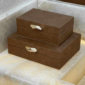 Caixa Decorativa em MDF e PU Marrom 24cm G