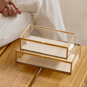 Caixa em Vidro com Metal e Linho 21cm P