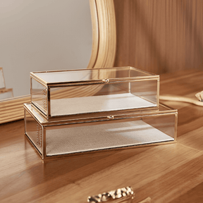 Caixa em Vidro com Metal e Linho 21cm P