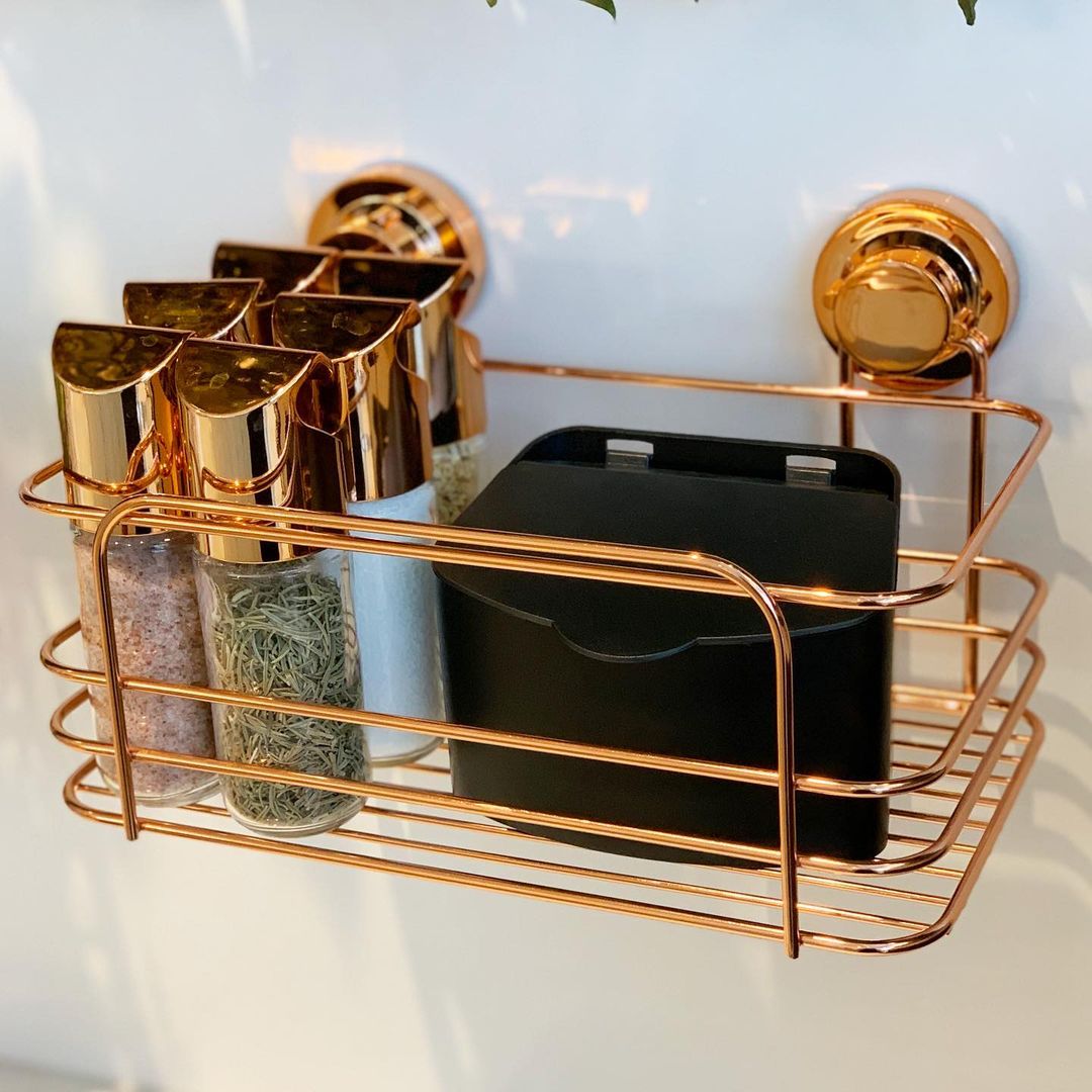 Cesto Multiuso com Ventosas Rose Gold Luxo