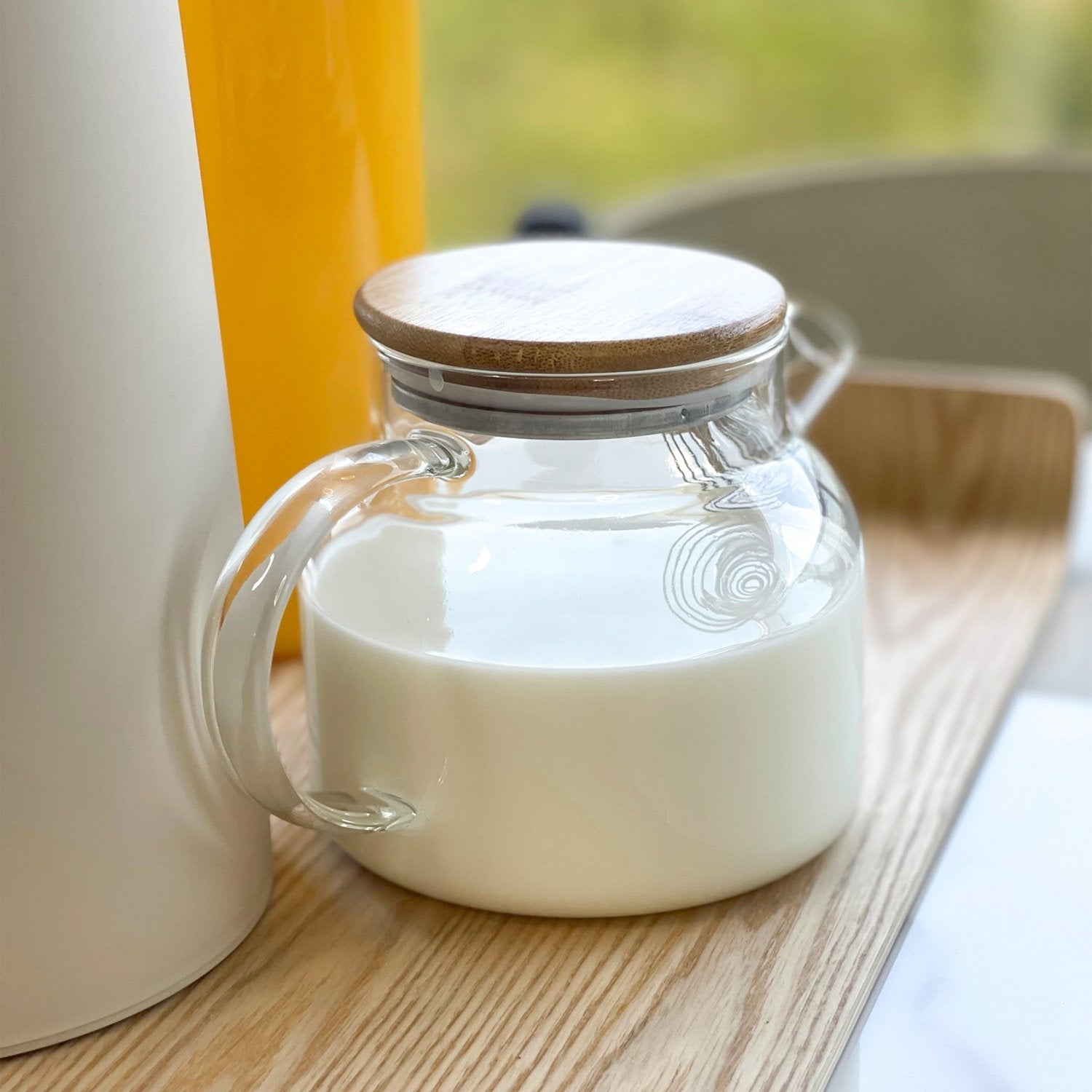 Chaleira de Vidro Borossilicato com Tampa em Bambu 600ml