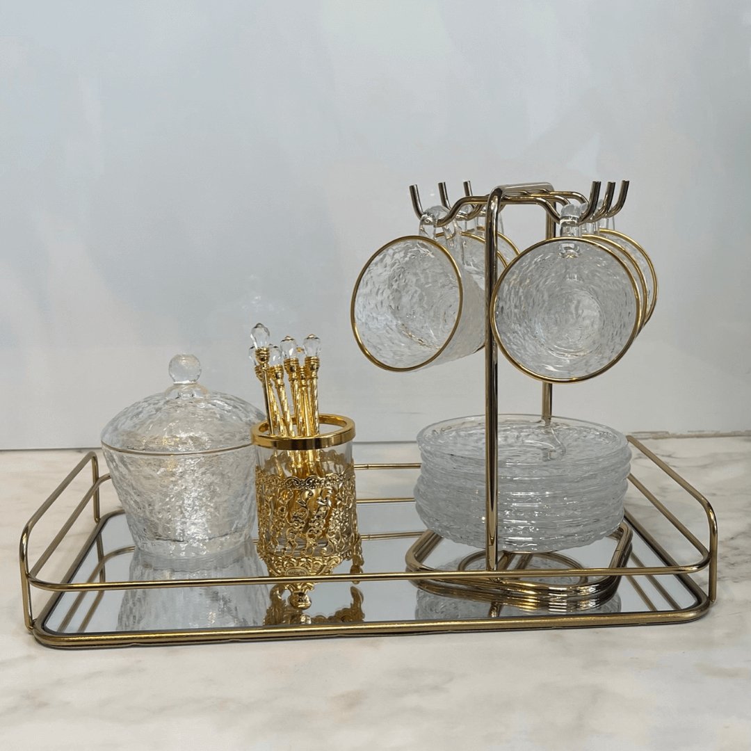 Conjunto 6 Colheres Com Suporte De Zamac Dourada 14cm