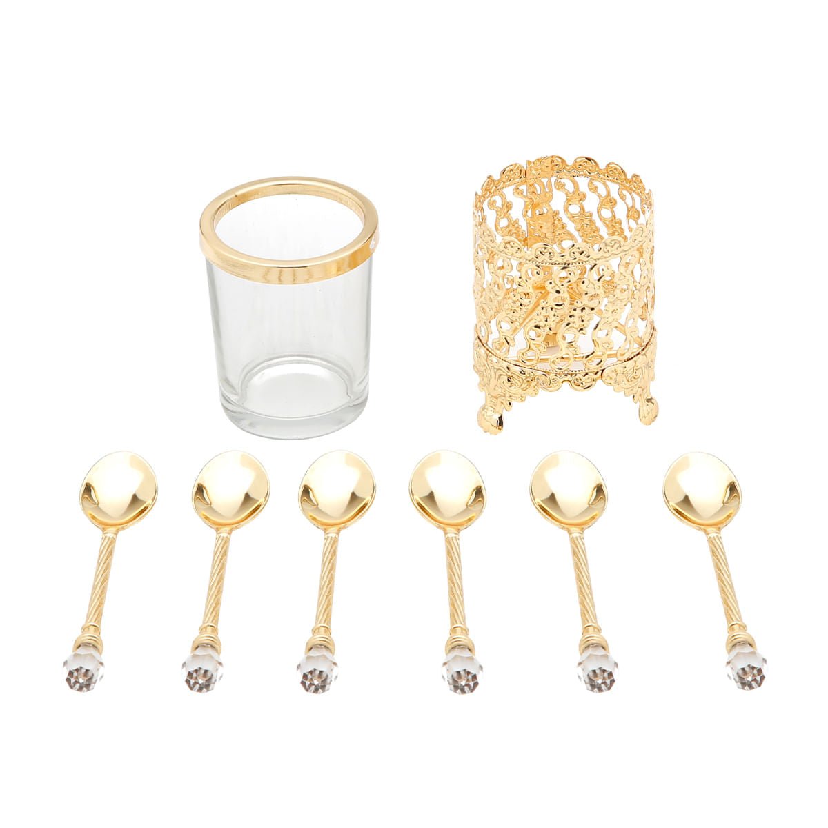 Conjunto 6 Colheres Com Suporte De Zamac Dourada 14cm