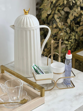 Conjunto para Sachês Chá Café Açucar e Adoçante Branco e Dourado