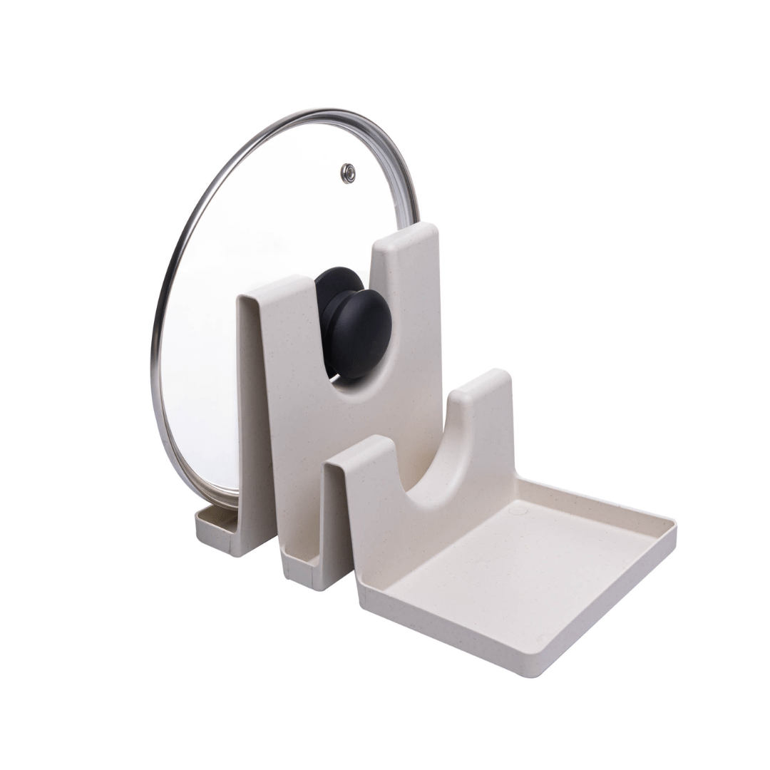 Descanso para Tampas e Utensilios em Bambu e Plástico Off White