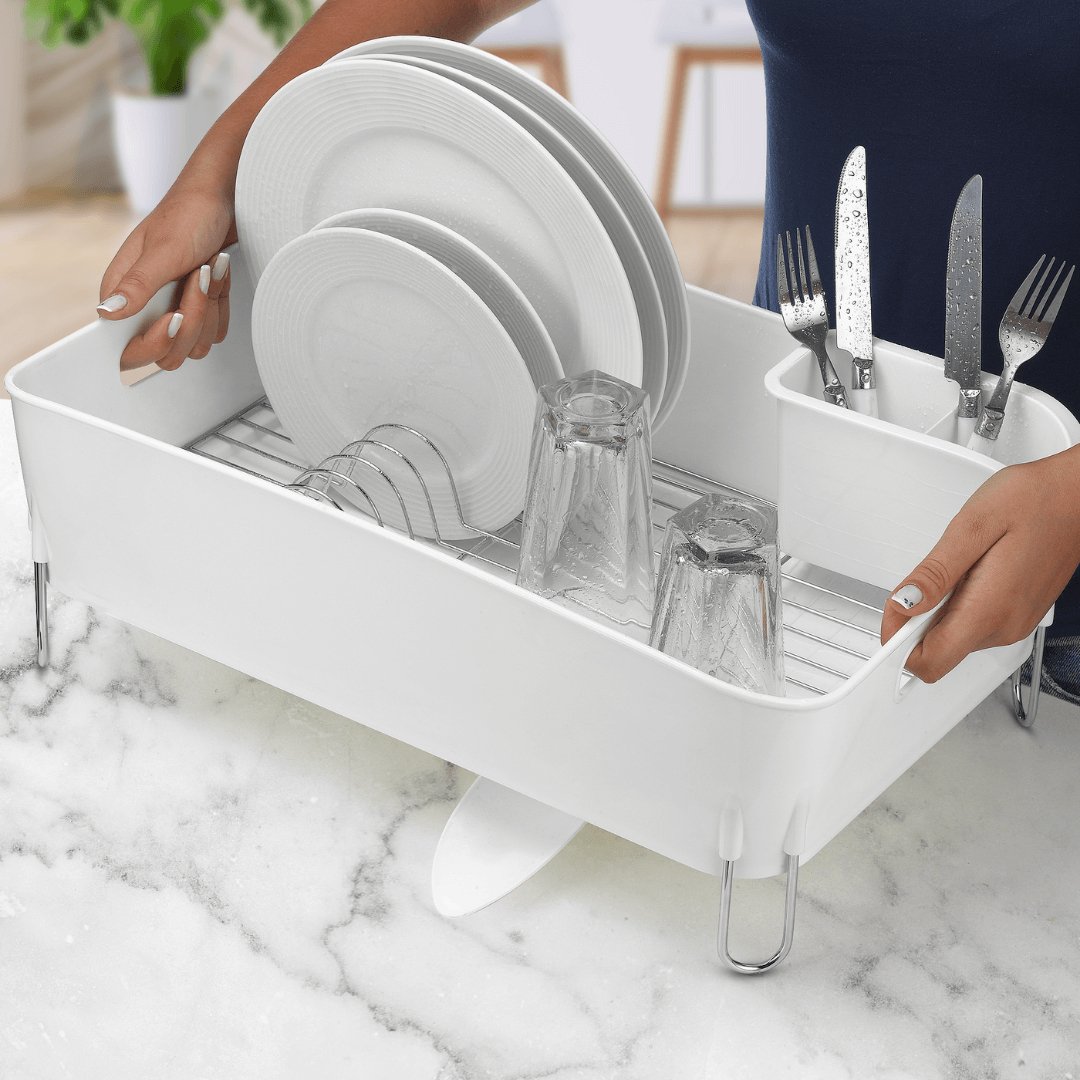Escorredor de Louças Branco Com Porta Talheres e Bico Para Escoamento de Água