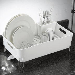 Escorredor de Louças Branco Com Porta Talheres e Bico Para Escoamento de Água