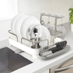 Escorredor De Louças Holster Com Porta Taças e Bico Branco em Aço Inox e PP