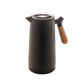 Garrafa Térmica Nórdica com Cabo de Madeira Preta 1 Litro