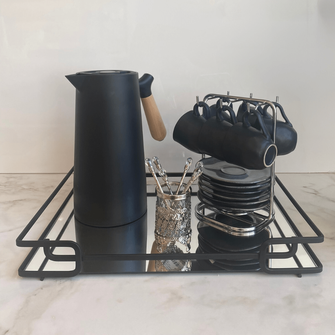 Garrafa Térmica Nórdica com Cabo de Madeira Preta 1 Litro