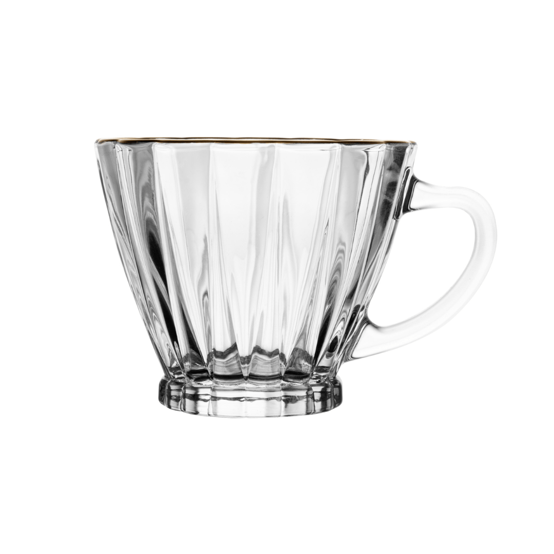 Jogo 2 Xícaras de Café com Pires Radial em Cristal Fio de Ouro 70ml