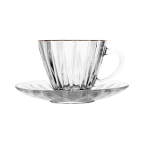 Jogo 2 Xícaras de Café com Pires Radial em Cristal Fio de Ouro 70ml
