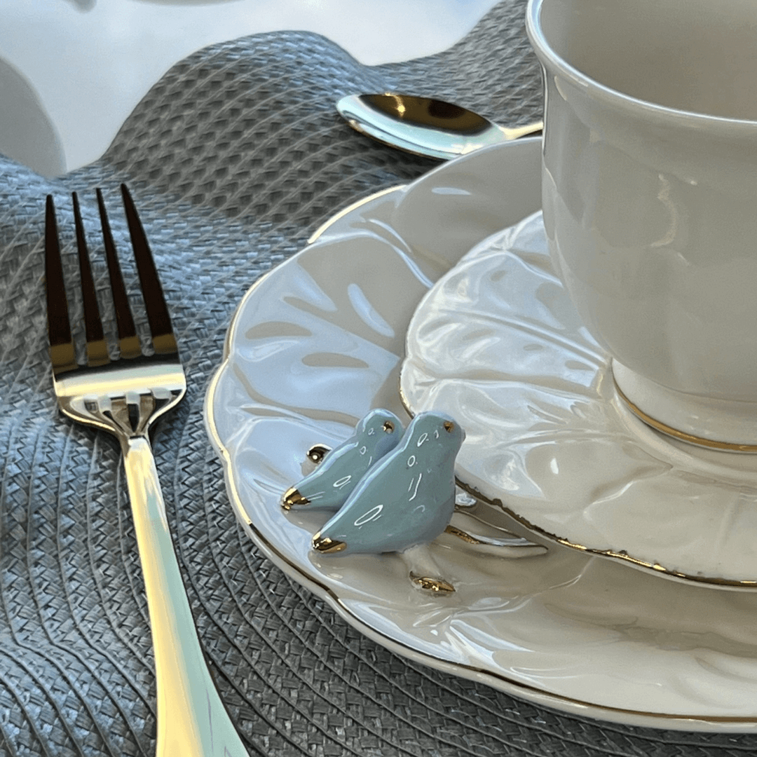 Jogo 4 Xicaras para Chá em Porcelana Birds Branca 200ml