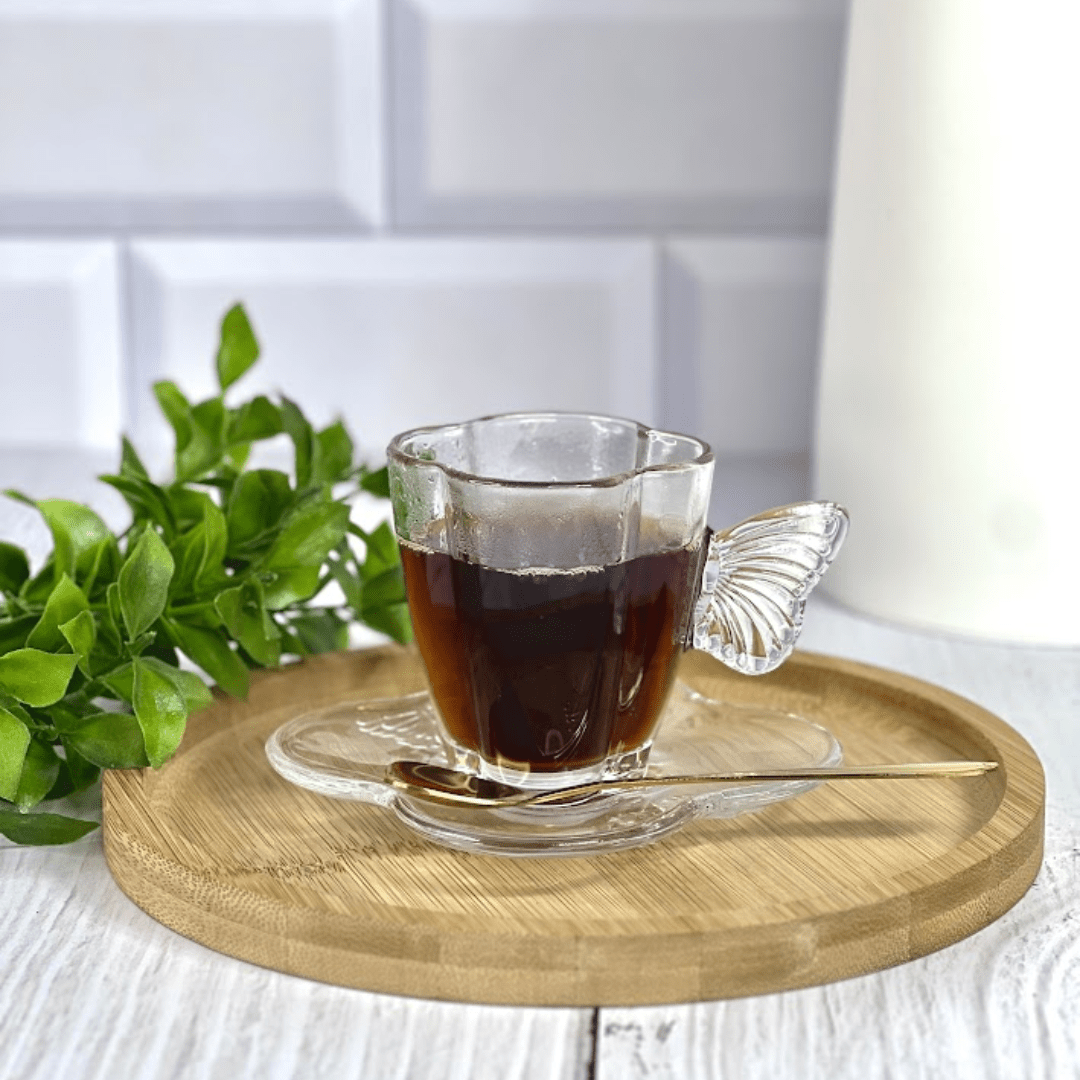 Jogo 4 Xicaras de Café com Pires de Vidro Butterfly 80ml