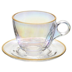 Jogo 4 Xicaras de Chá com 4 Pires Menfis Furta Cor e Dourado