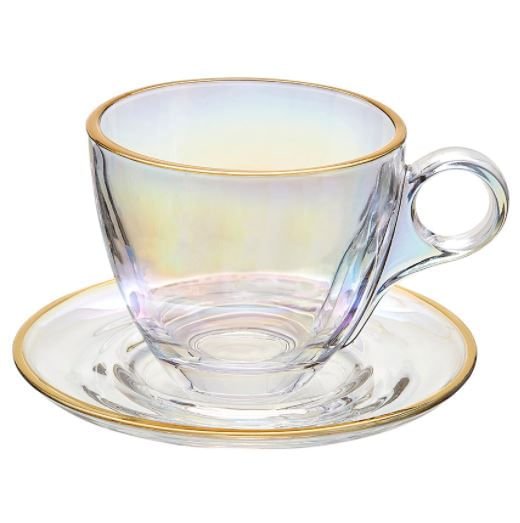 Jogo 4 Xicaras de Chá com 4 Pires Menfis Furta Cor e Dourado