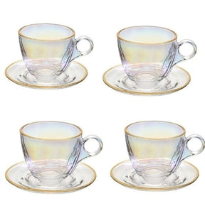 Jogo 4 Xicaras de Chá com 4 Pires Menfis Furta Cor e Dourado