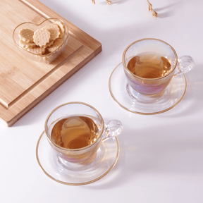 Jogo 4 Xicaras de Chá com 4 Pires Menfis Furta Cor e Dourado